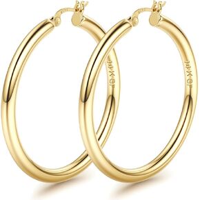 BESTEEL 14K Chunky Gold Hoop Earrings for Women With 925 Sterling Silver Post Hollow Tube Hoops Earrings 4mm Thick Gold Hoop Earrings Hypoallergenic Lightweight Gold Large Hoop Earrings 25/30/40/50/60/70MM