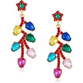 Christmas Earrings for Women Rhinestone Chritsmas Tree, Snowflake, Wreath, Colorful Light Bulb, Deer Earrings Holiday Festival Costume Jewelry