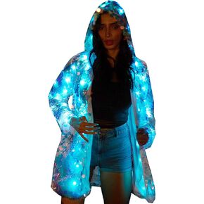 LED Light up Sequin Jacket for Women Flash Sparkly Coat Led Rave Costume Festival Outfits Great for Parties Halloween
