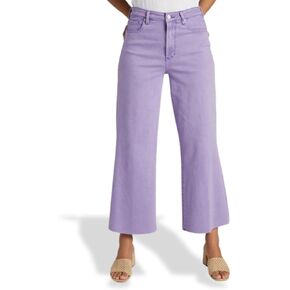 Women's High Rise Stretchable Wide Leg with Buttoned Closure Korean Style Lavender Jeans
