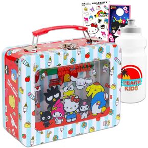 Hello Kitty and Friends Tin Lunch Box Set - Sanrio School Supplies Bundle with Hello Kitty and Friends Lunch Tin, Water Bottle, Stickers, More | Sanrio Lunch Container for Kids