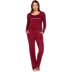 bebe Womens Long Sleeve Shirt and Pajama Pants Lounge Sleepwear Set