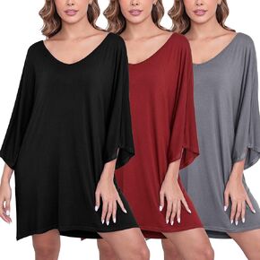 3 Pack Nightgowns for Women V Neck Sleepshirts Soft Nightgown Oversized Nightshirts Short Loose Sleepwear