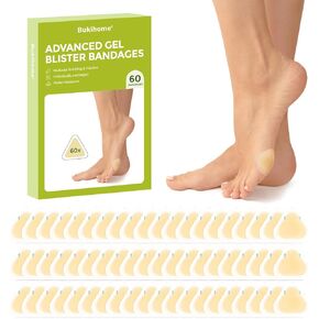 Bukihome Gel Blister Hydrocolloid Bandages - 60Pcs Blister Cushions for Foot - Water Resistant Adhesive Bandages, Toe Blister Pads for Prevention & Recovery, Reduce Friction with Heels (Triangle Pack)
