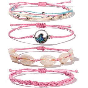 FANCY SHINY Wave String Bracelets Braid Puka Shell Bead Bracelets Handmade Cute Trendy Boho Jewelry Gifts for Women