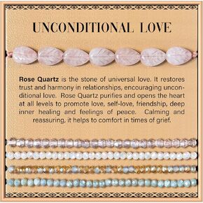 CATCHY & CRAFTY 5 Pcs Natural Stone Leaf Bracelet Crystal Glass Bead Bracelets for Women Healing Gemstone Stretch Handmade Yoga Bracelets Jewelry Gift