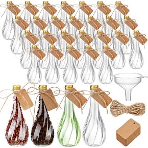 Lounsweer 30 Pack 5 oz Plastic Sand Art Bottles with Cork Stoppers Clear Potion Bottles with Twine and Tags Souvenir Jars Bulk for Fancy Souvenir Wish Bottle Home Decoration DIY Wedding Party Favors