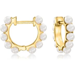 Ross-Simons 3-3.5mm Cultured Pearl Huggie Hoop Earrings in 18kt Gold Over Sterling