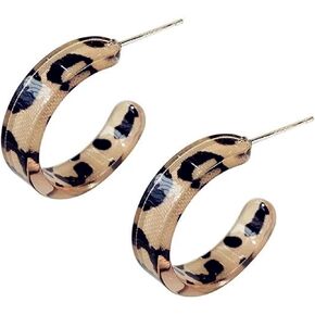 Leopard Acrylic Small Hoop Earrings 925 Sterling Silver Elegant Tortoise Shell Resin Round Circle Geometric Lightweight Thick Open Stud Earrings for Women Minimalist Christmas Party Fashion Jewelry Gifts