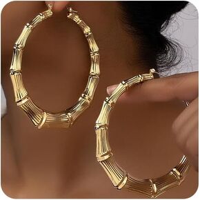 Gold Bamboo Earrings for Women Silver 90s Large Hoop Bamboo Earrings Hip Hop Statement Jewelry Gifts