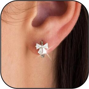 Dainty Bow Earrings for Women Rhinestone Gold Bow Earrings Ribbon Bow Huggies Hoop Earrings Christmas Stocking Stuffers