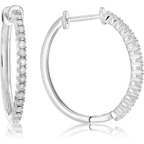 1/4 cttw Diamond Hoop Earrings .925 Sterling Silver 30 Stones Dangle 3/4 Inch