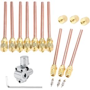 Mtsooning Bullet Piercing Valve Kit,1PC BPV-31 Bullet Perforated Plug Valves + 10PCS 1/4 "SAE x 1/4" O.D x 4'' Stem Core Access Service Valve Kit for 1/4, 5/16, 3/8 Inch Outside Diameter Pipes