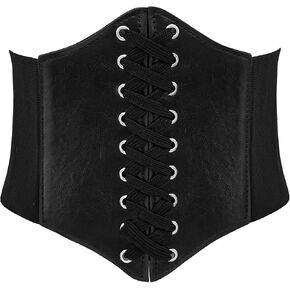 LIMHOO Leather Corset Belt for Women Elastic Costume Waist Belt Lace-up Tied Waspie Corset Belt