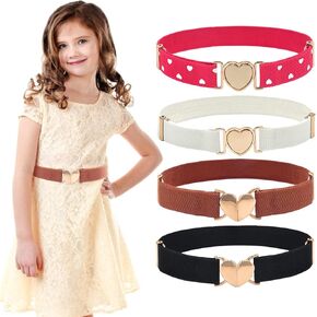 4 Pcs Girls Belt Kids Toddler Belt Adjustable Elastic Stretch Belt with Cute Heart Design Metal Buckle for Boys Girls Dress Pants Jeans Christmas Gifts