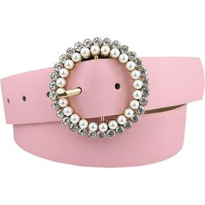 eYLun Womens Leather Belt Round Buckle Ladies Belt Grommet Leather Waist Belts for Dress Jeans Pants