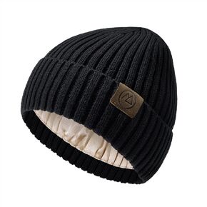 Durio Winter Hats for Women Men Satin Lined Beanie for Women Soft Silk Lined Beanie Hat Knit Chunky Beanie Ski Snow Hat