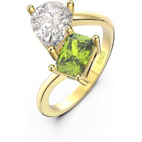 Yellow Gold Plated 925 Sterling Silver Engagement Ring Jewelry for Women, Birthstone Gemstone Simulated Blue Sapphire/Green Peridot & Cubic Zirconia Ring for Her