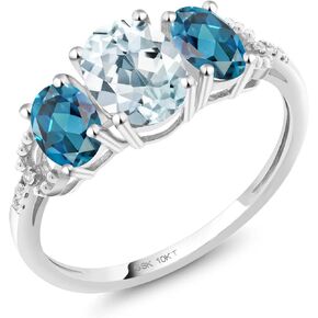 Gem Stone King 10K White Gold Sky Blue Aquamarine London Blue Topaz and Diamond Engagement Ring For Women (1.97 Cttw, Gemstone Birthstone, Available In Size 5, 6, 7, 8, 9)