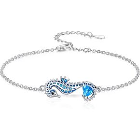LONAGO Seahorse Bracelet 925 Sterling Silver Blue Seahorse with Heart Bracelet for Women