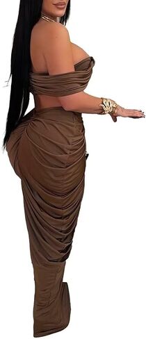 Womens Sexy Tube Tops and Ruched Pleated Skirts 2 Piece Sets Party Club Suits in Kuwait