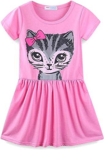 Mud Kingdom Little Girls Dresses Cotton Summer Holiday Cute Cat Dress Short Sleeve in Saudi Arabia