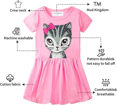 Mud Kingdom Little Girls Dresses Cotton Summer Holiday Cute Cat Dress Short Sleeve in Saudi Arabia
