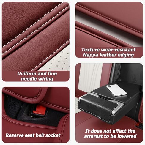 Front and Rear Seat Covers 5 Pieces, Waterproof Nappa Leather Sideless Car Seat Cushions Protective Auto Accessories, Universal Fit for Most Sedans SUV, Luxury Car Seat Cushion, Red&Black in Saudi Arabia