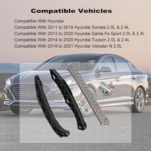 مجموعة سلسلة توقيت محرك WATERWICH متوافقة مع 2011-2019 Hyundai Genesis Sportage Optima Sorento Stinger Kia 2.0L 2.4L لاستبدال 244102G810 243212G111 244202G101 244312G101 in Kuwait