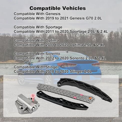 مجموعة سلسلة توقيت محرك WATERWICH متوافقة مع 2011-2019 Hyundai Genesis Sportage Optima Sorento Stinger Kia 2.0L 2.4L لاستبدال 244102G810 243212G111 244202G101 244312G101 in Kuwait