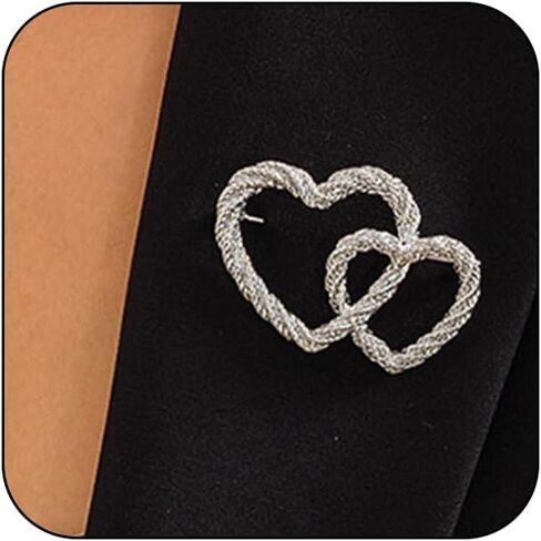 Dainty Gold Bow Brooch Pin for Women, Chunky Silver Hollow Heart Brooches Lapel Pin Badge Tie Brooch Pins Costume Accessories Valentine Jewelry Gift in Saudi Arabia