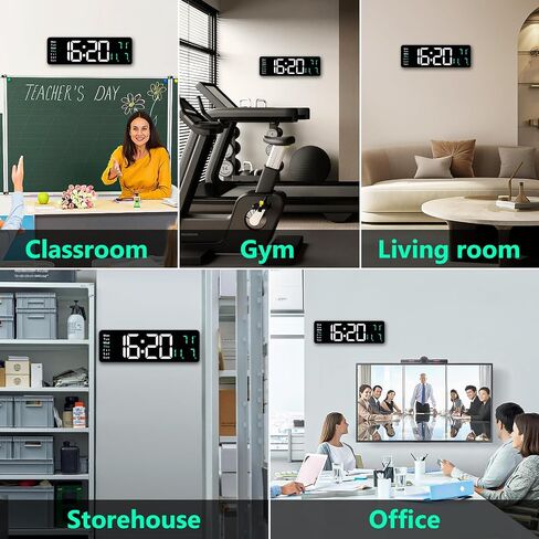16" Large Digital Wall Clock, Remote Controll, 2 Alarms, LED Display, Temperature for Living Room, Bedroom, Desk, Mounted, Gift for Elderly (Green, 16 inches) in Saudi Arabia