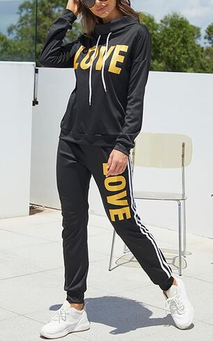 Angsuttc Women's Letter Print 2 Piece Outfits Cowl Neck Long Sleeve Sweatshirt and Pants Set Tracksuit in Kuwait
