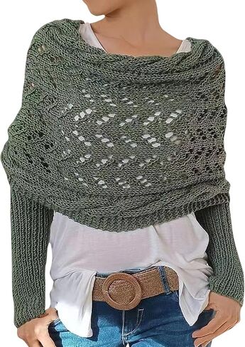ACOSAP Scarf with Sleeves for Women, Knitted Cable Wrap, Multifunctional Knitted Crochet Shrugs, Double Sleeve Scarf Wrap in Kuwait