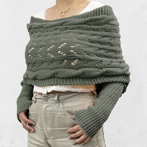 ACOSAP Scarf with Sleeves for Women, Knitted Cable Wrap, Multifunctional Knitted Crochet Shrugs, Double Sleeve Scarf Wrap in Kuwait
