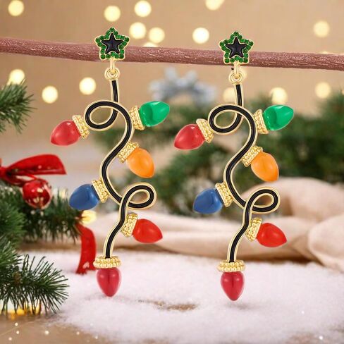 Christmas Earrings for Women Rhinestone Chritsmas Tree, Snowflake, Wreath, Colorful Light Bulb, Deer Earrings Holiday Festival Costume Jewelry in Kuwait