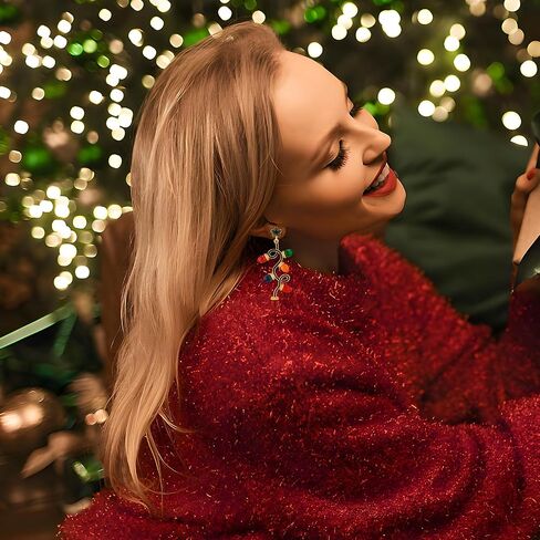 Christmas Earrings for Women Rhinestone Chritsmas Tree, Snowflake, Wreath, Colorful Light Bulb, Deer Earrings Holiday Festival Costume Jewelry in Kuwait