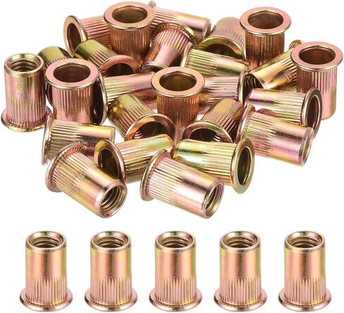 uxcell 200Pcs Rivet Nuts Flat Head, M5 Carbon Steel Threaded Insert Nuts Knurled Body in Saudi Arabia