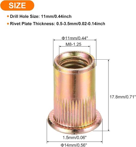 uxcell 200Pcs Rivet Nuts Flat Head, M5 Carbon Steel Threaded Insert Nuts Knurled Body in Saudi Arabia