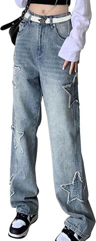 Womens Star Jeans Baggy Cargo Jeans Vintage Casual Y2K Outfits Straight Leg Denim with Pocket in Kuwait