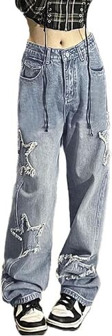 Womens Star Jeans Baggy Cargo Jeans Vintage Casual Y2K Outfits Straight Leg Denim with Pocket in Kuwait