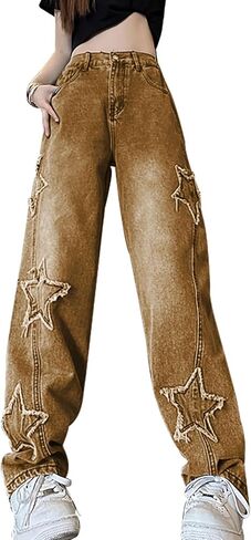 Womens Star Jeans Baggy Cargo Jeans Vintage Casual Y2K Outfits Straight Leg Denim with Pocket in Kuwait