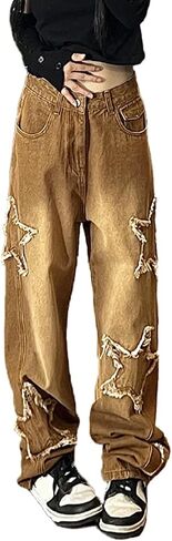 Womens Star Jeans Baggy Cargo Jeans Vintage Casual Y2K Outfits Straight Leg Denim with Pocket in Kuwait