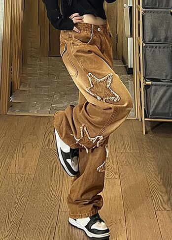 Womens Star Jeans Baggy Cargo Jeans Vintage Casual Y2K Outfits Straight Leg Denim with Pocket in Kuwait