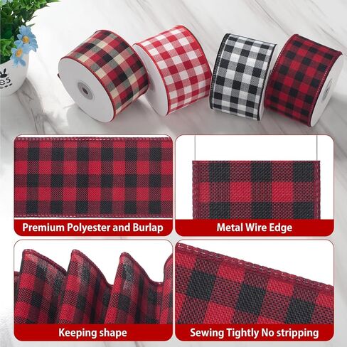 Christmas Ribbon for Tree, Black and White Striped Ribbon, 2.5 Inch x 10 Yards, Wired Vertical Stripe Fabric Ribbon for Wreath, Craft, Bow Making, Christmas Tree Decoration, Outdoor Decor in Kuwait