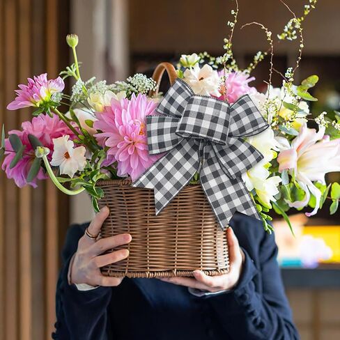 Christmas Ribbon for Tree, Black and White Striped Ribbon, 2.5 Inch x 10 Yards, Wired Vertical Stripe Fabric Ribbon for Wreath, Craft, Bow Making, Christmas Tree Decoration, Outdoor Decor in Kuwait