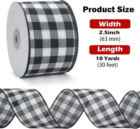 Christmas Ribbon for Tree, Black and White Striped Ribbon, 2.5 Inch x 10 Yards, Wired Vertical Stripe Fabric Ribbon for Wreath, Craft, Bow Making, Christmas Tree Decoration, Outdoor Decor in Kuwait