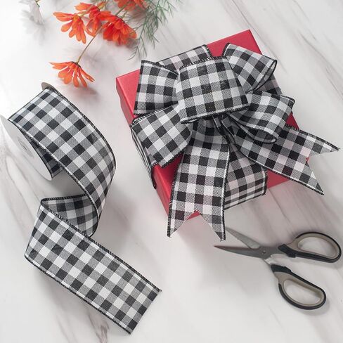 Christmas Ribbon for Tree, Black and White Striped Ribbon, 2.5 Inch x 10 Yards, Wired Vertical Stripe Fabric Ribbon for Wreath, Craft, Bow Making, Christmas Tree Decoration, Outdoor Decor in Kuwait