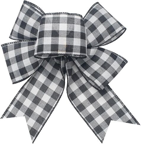 Christmas Ribbon for Tree, Black and White Striped Ribbon, 2.5 Inch x 10 Yards, Wired Vertical Stripe Fabric Ribbon for Wreath, Craft, Bow Making, Christmas Tree Decoration, Outdoor Decor in Kuwait