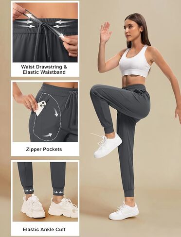 Women's Joggers Pants with Zipper Pockets High Waisted Athletic Drawstring Sweatpants for Lounge Workout Jogging 2024 in Kuwait